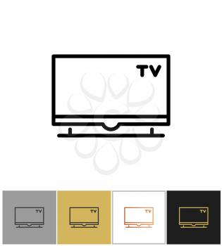 TV icon, flat screen television symbol on white and black backgrounds. Vector illustration