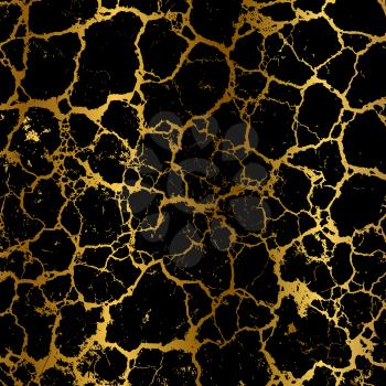 Abstract grunge golden cracked vector backdrop pattern black. Vector illustration