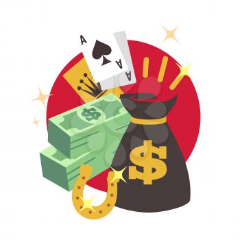 Casino poker win concept with money. Flat winner vector isolated on white background. Money winner casino game, poker and gambling luck illustration