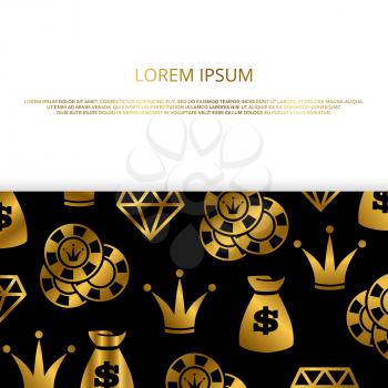 Luxury casino banner poster template with golden playing elements. Vector illustration