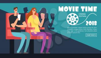 Film cinema festival poster. Movie time, couple date at theater vector background. Illustration of film movie cinema, entertainment cinematography event
