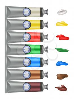 Tube paints colored collection and samples isolated on white background. Vector illustration