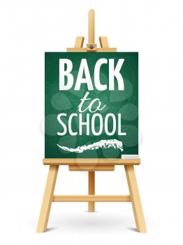 Wood chalk easel or school board with chalk. Back to school chalkboard template. Education back school , blackboard background with writing. Vector illustration