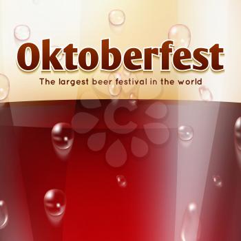 Beer festival Oktoberfest vector banner or background with dark beer. Oktoberfest beer drink glass banner illustration