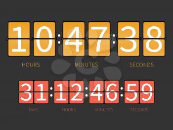 Colorful flip countdown timer of set, hourly schedule. Vector illustration