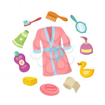 Bathroom accessorises cartoon vector set. Baby hygiene isolated on white background illustration
