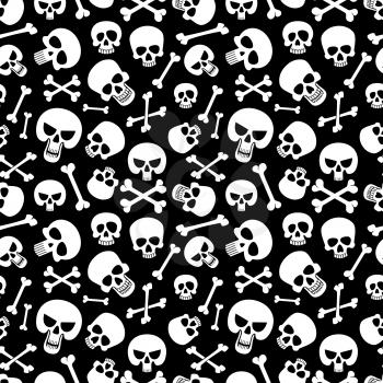 Bones and skulls seamless pattern background for fashion, halloween, piracy. Vector illustration