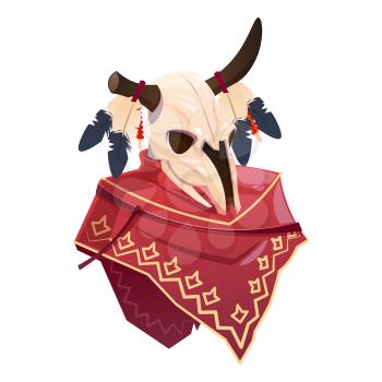 Cartoon character buffalo skull clothing indian poncho. Vector buffalo isolated on white background illustration