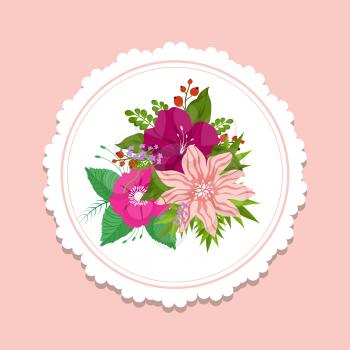 Fashion floral banner template. Cute design element with colorful vector bouquette illustration