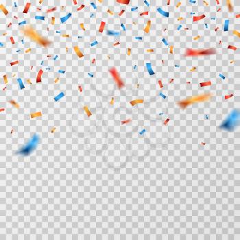 Color confetti. Falling confetti ribbons isolated. Party celebration, carnival surprise and fiesta vector background. Birthday festival confetti, festive ribbon serpentine illustration