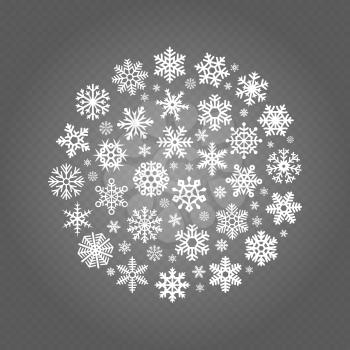 White snowflakes round banner isolated on transparent background. Vector illustration