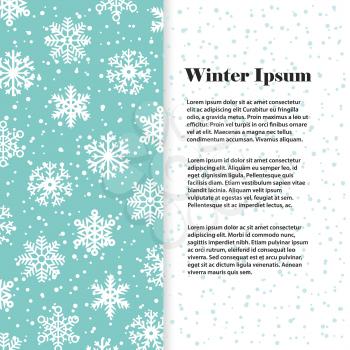 Winter banner or flyer template with white snowflakes. Vector illustration