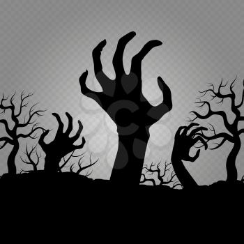 Zombi hands isolated on transparent background. Horror element for halloween party banners, posters, flyers illustration vector