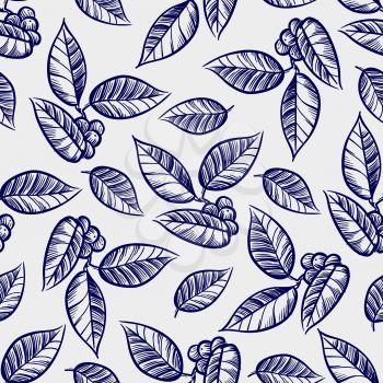 Hand drawn leaves with berries seamless pattern backround. Vector illustration