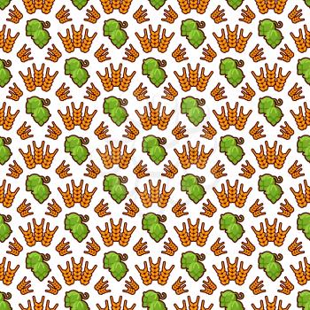 Hop and wreath seamless pattern design. Beer, harvest, agricultural seamless texture. Background vector illustration
