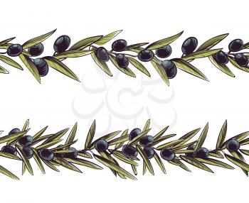 Olive border. Greece branches seamless frame olive branch vector. Illustration of border greece olive branch of tree