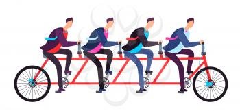Business people riding on tandem bicycle. Team coordination. Successful business teamwork and leadership vector concept. Illustration of teamwork bicycle tandem transportation to goal