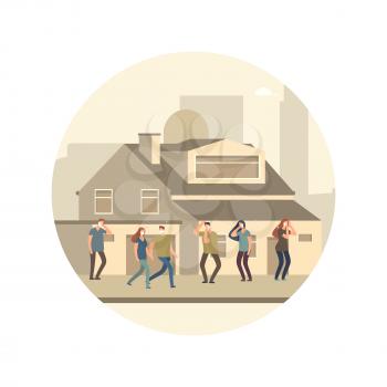 People in dust mask in the big city vector concept illustration