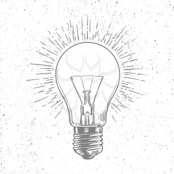 Sketch light bulb on grunge background vector poster isolated on white illustration