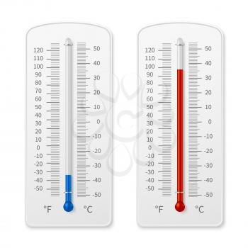 Meteorology indoor thermometer realistic vector illustration isolated. Temperature scale instrument, thermometer for weather