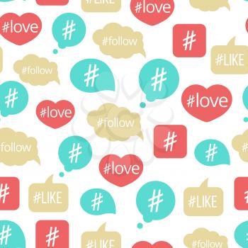 Colorful hashtag bubble icons seamless pattern design. Vector illustration background