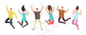 Happy jumping adult friends. Group of people in jump. Healthy active people and friendship vector concept. People adult, friend emotion, man and woman illustration