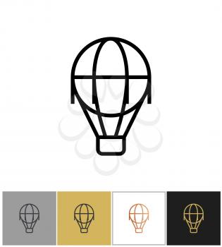Air balloon icon, vintage airship sign on white and black backgrounds. Vector illustration
