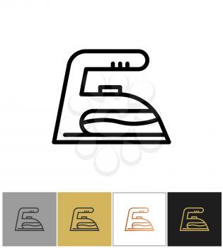 Iron icon, hot ironing tool on white and black backgrounds. Vector illustration