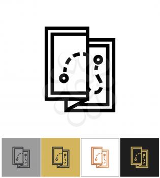 Map icon, maps area, street places symbol on white and black backgrounds. Vector illustration