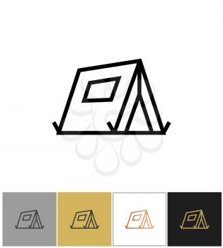 Tourist tent icon, outdoor camping tent sign on white and black backgrounds. Vector illustration