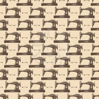 Vintage sewing machine for craft seamless pattern background. Vector illustration