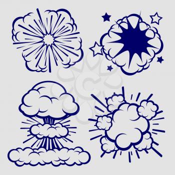 Ballpoint sketch explosion clouds isolated on grey background. Vector illustration