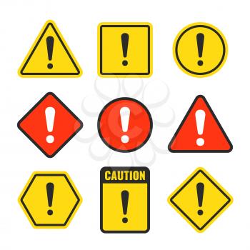 Exclamation mark beware icons. Attention and caution signs. Hazard warning vector symbol isolated. Illustration of danger and beware symbol, attention risk