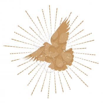 Retro dove in starburst logo design. Pigeon silhouette isolated on white background. Vector illustration