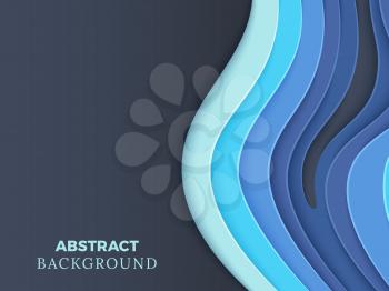 Abstract vector background with blue layered paper cut 3d waves. Illustration of carving wave layered, brochure papercut