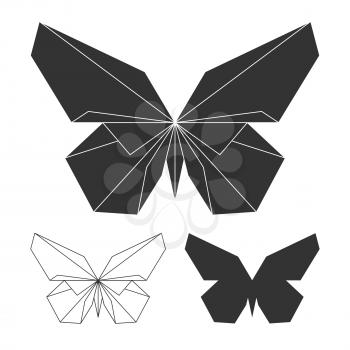 Butterflies logo set isolated on white background. Vector line and silhouette butterfly illustration