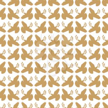 Gold vintage peace dove seamless pattern or background. Vector illustration