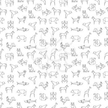 Line animals, bird and fishes seamless pattern background. Vector illustration