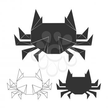 Vector paper japanese crabs for logo, print, design. Crab silhouette isolated on white bakground illustration