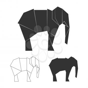 Vector paper japanese elephants for logo, print, design. Wild animal elephant silhouette isolated on white bakground illustration
