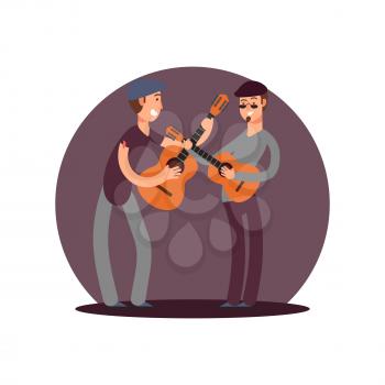 Classic guitaists vector cartoon characters. Flat musicians design icon isolated illustration
