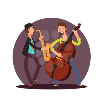 Icon flat vector classic instrumental duet musicians cartoon characters isolated illustration