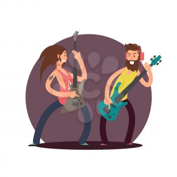 Flat vector guitarists cartoon character design icon isolated on white illustration