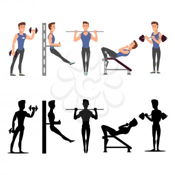 Sport man characters. Vector male fitness silhouettes isolated on white background illustration
