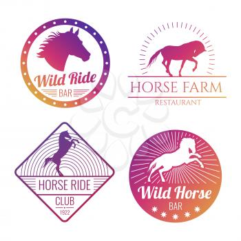 Colorful horse and mare emblems isolated on white background. Vector illustration
