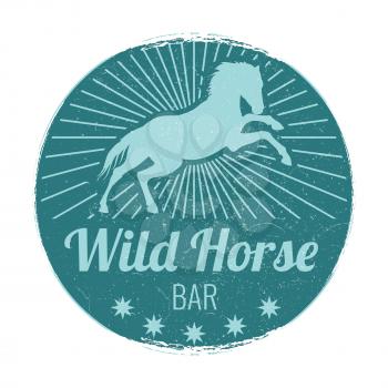 Wild horse bar vintage vector emblem isolated on white illustration