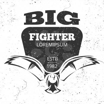 Flying eagle grunge emblem or logo. White and grey eagle vector banner illustration