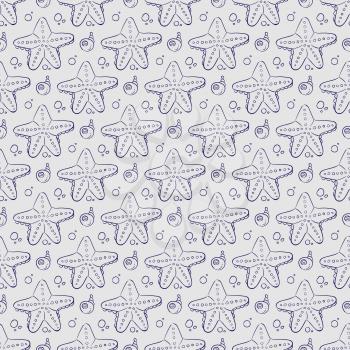 Hand drawn sea shell and starfish seamless pattern background. Vector illustration