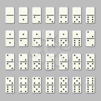 Full domino pieces. Numbered tiles for family strategy table game. Vector dominoes signs isolated on transparent background. Number dots, game entertainment with rectangle illustration