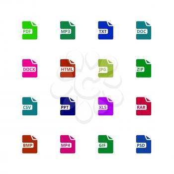 File format type icons. Download document vector buttons. Illustration of symbol web type, software label interface